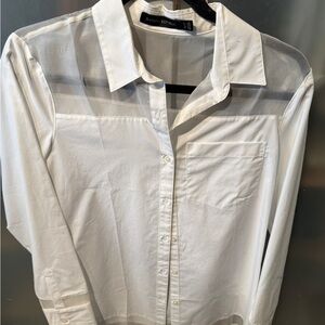 Banana Republic Sheer White Button-Up Blouse